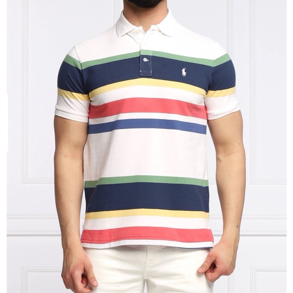 EUC Polo Ralph Lauren Classic Fit Striped Mesh Polo Shirt Cotton Size M